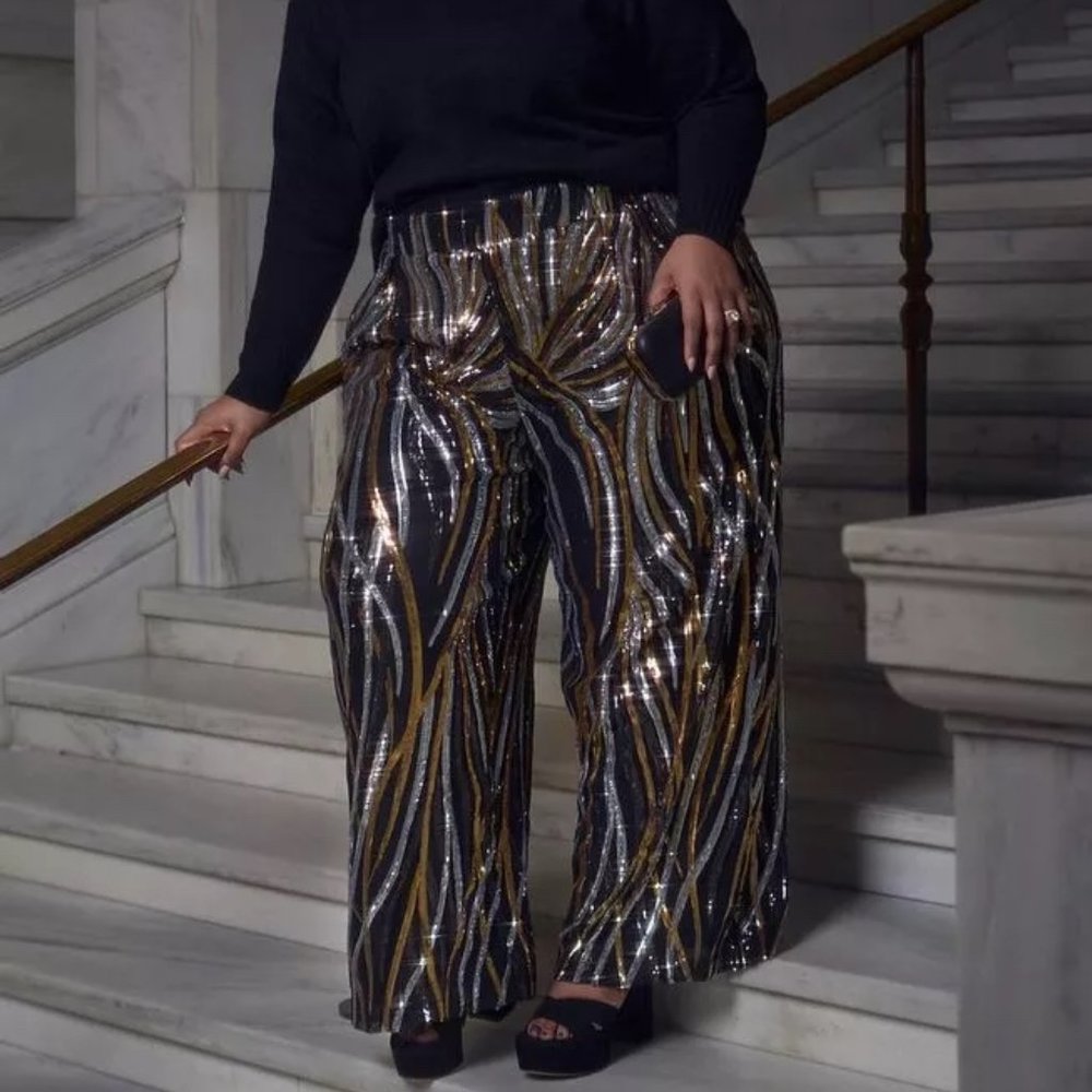 ELOQUII wide leg gold and silver sequin pants NWT (Size 18)